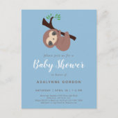 Cute Sloth Baby shower Boy Blue Calligraphy Invita Uitnodiging Briefkaart (Voorkant)