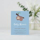 Cute Sloth Baby shower Boy Blue Calligraphy Invita Uitnodiging Briefkaart (Staand voorkant)
