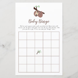 Cute Sloth Baby shower Game Bingo Brown Kawaii