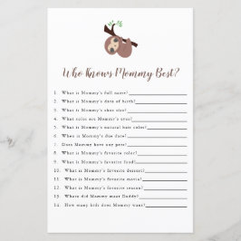 Cute Sloth Baby shower Game die mama het beste ken