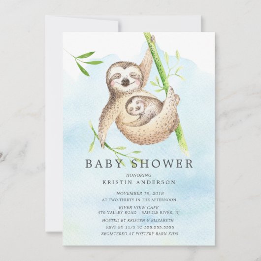 Cute Sloth Baby shower Invitation Kaart (Voorkant)