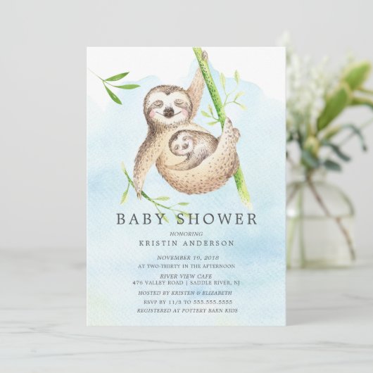 Cute Sloth Baby shower Invitation Kaart (Staand voorkant)