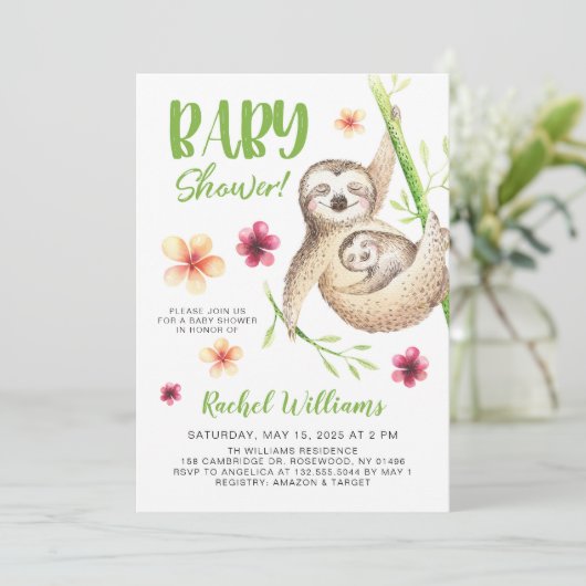 Cute Sloth Baby shower Kaart (Staand voorkant)