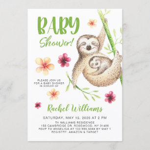 Cute Sloth Baby shower Kaart