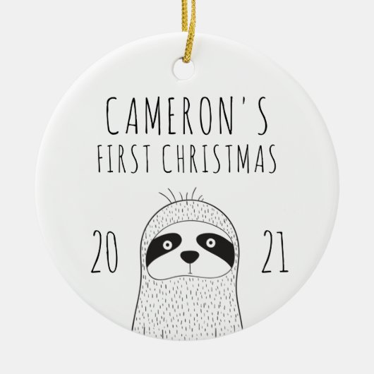 Cute Sloth Babys First KerstBlack White Keramisch Ornament (Voorkant)