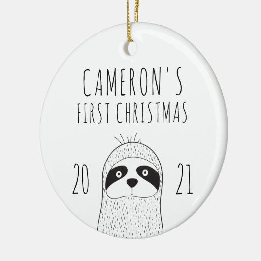Cute Sloth Babys First KerstBlack White Keramisch Ornament (Links)