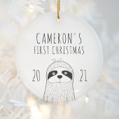 Cute Sloth Babys First KerstBlack White Keramisch Ornament