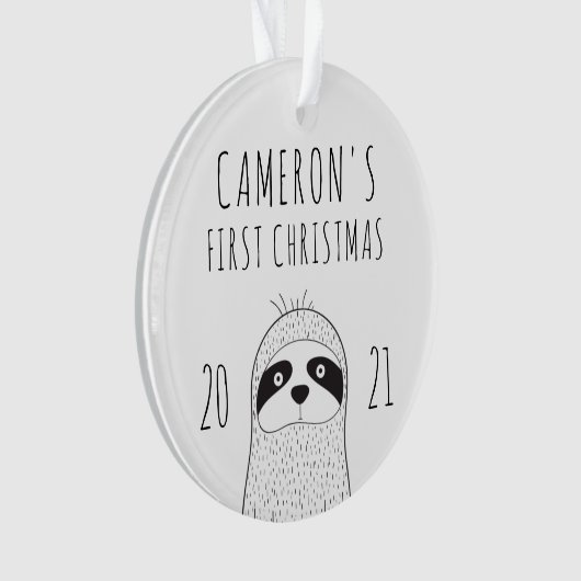 Cute Sloth Babys First KerstBlack White Ornament (voorkant)