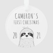 Cute Sloth Babys First KerstBlack White Ornament (achterkant)