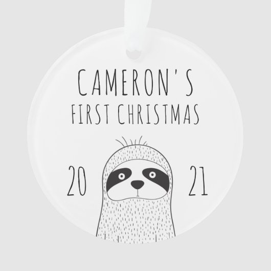 Cute Sloth Babys First KerstBlack White Ornament (voorkant)