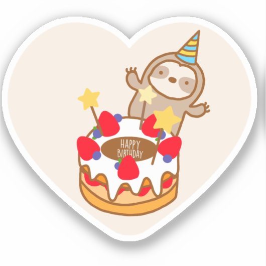 Cute Sloth Birthday Cake Vinyl Sticker (Voorkant)
