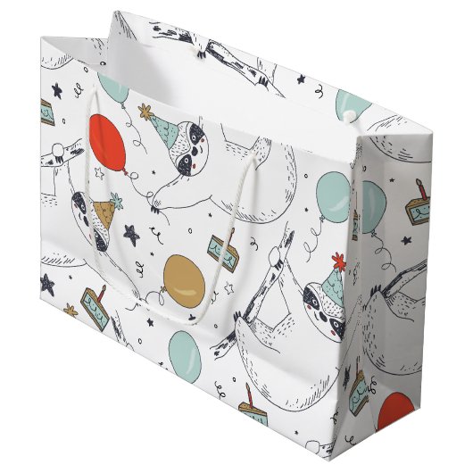 Cute Sloth Birthday Gift Bag Groot Cadeauzakje (Voorkant Gekanteld)