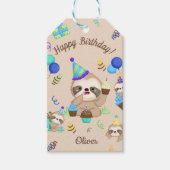 Cute Sloth Birthday Party Blue Balloons & Cupcakes Cadeaulabel (Voorkant)