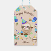 Cute Sloth Birthday Party Blue Balloons & Cupcakes Cadeaulabel (Achterkant)