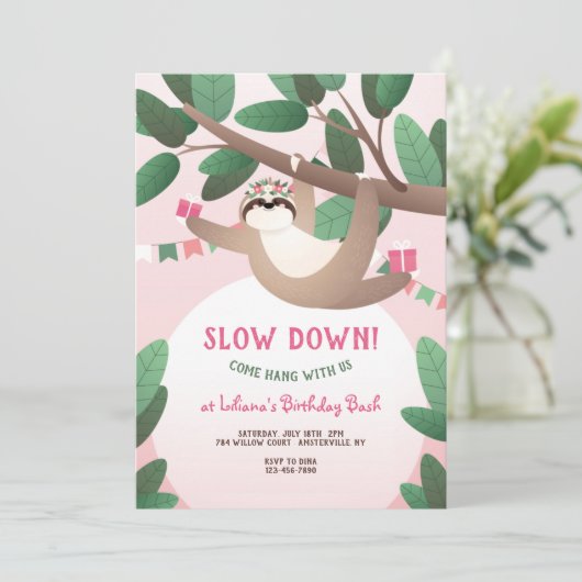 Cute Sloth Birthday Party Kaart (Staand voorkant)