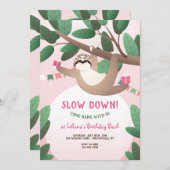 Cute Sloth Birthday Party Kaart (Voorkant / Achterkant)