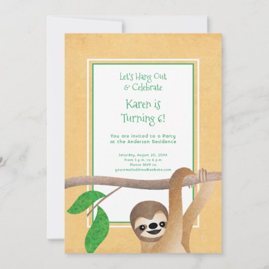 Cute Sloth Birthday Party - Ophangen Kaart (Achterkant)