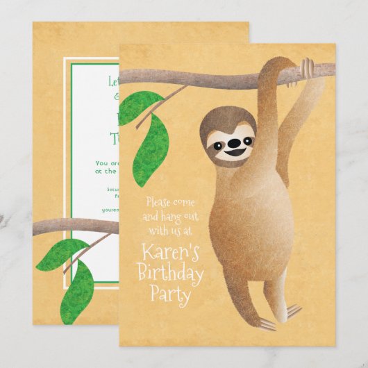 Cute Sloth Birthday Party - Ophangen Kaart (Voorkant / Achterkant)