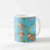 Cute Sloth Blue Pattern | Sjabloon Jouw tekst toev Koffiemok (Voorkant rechts)