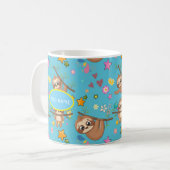 Cute Sloth Blue Pattern | Sjabloon Jouw tekst toev Koffiemok (Voorkant links)