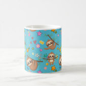 Cute Sloth Blue Pattern | Sjabloon Jouw tekst toev Koffiemok (Center)
