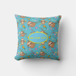 Cute Sloth Blue Pattern | Sjabloon Jouw tekst toev Kussen