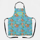 Cute Sloth Blue Pattern | Sjabloon Jouw tekst toev Schort (Voorkant)
