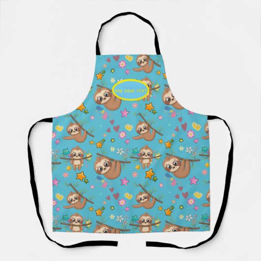 Cute Sloth Blue Pattern | Sjabloon Jouw tekst toev Schort (Voorkant)