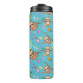 Cute Sloth Blue Pattern | Sjabloon Jouw tekst toev Thermosbeker (Voorkant)