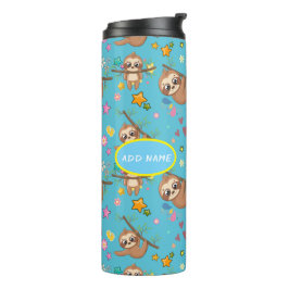 Cute Sloth Blue Pattern | Sjabloon Jouw tekst toev Thermosbeker