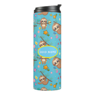 Cute Sloth Blue Pattern   Sjabloon Jouw tekst toev Thermosbeker