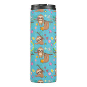 Cute Sloth Blue Pattern | Sjabloon Jouw tekst toev Thermosbeker (Achterkant)