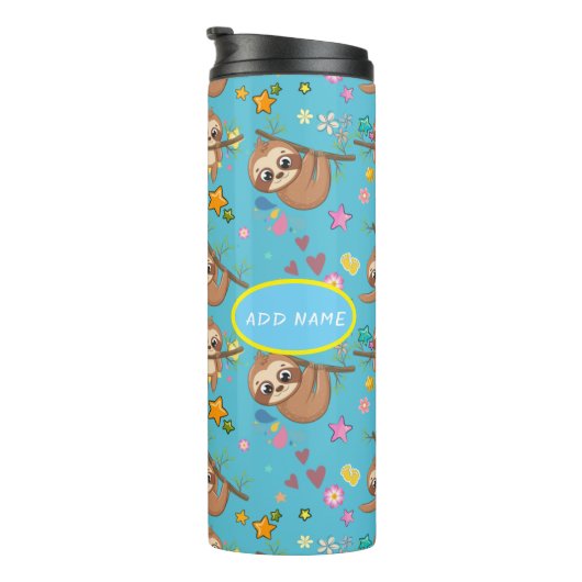 Cute Sloth Blue Pattern | Sjabloon Jouw tekst toev Thermosbeker (Geroteerd rechts)