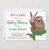 Cute Sloth Blush Pink Floral Baby shower Kaart (Voorkant)