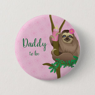 Cute Sloth Blush Pink Papa om Baby shower te worde Ronde Button 5,7 Cm
