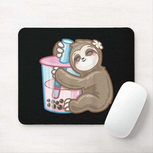 Cute Sloth Boba Bubble Milk Tea Kawaii Girl Food Muismat (Met muis)