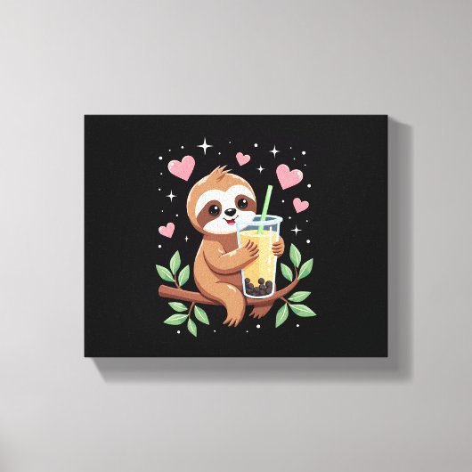 Cute Sloth Boba Bubble Milk Tea Kawaii Women Girls Canvas Afdruk (Voorkant)