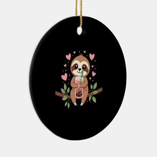 Cute Sloth Boba Bubble Milk Tea Kawaii Women Girls Keramisch Ornament (Rechts)