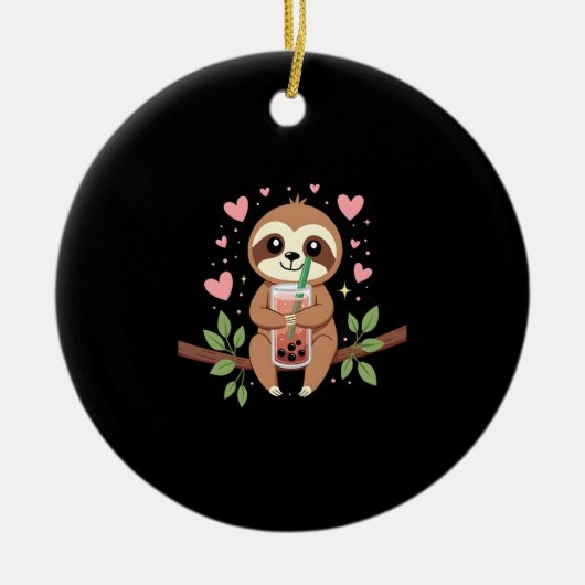 Cute Sloth Boba Bubble Milk Tea Kawaii Women Girls Keramisch Ornament (Voorkant)