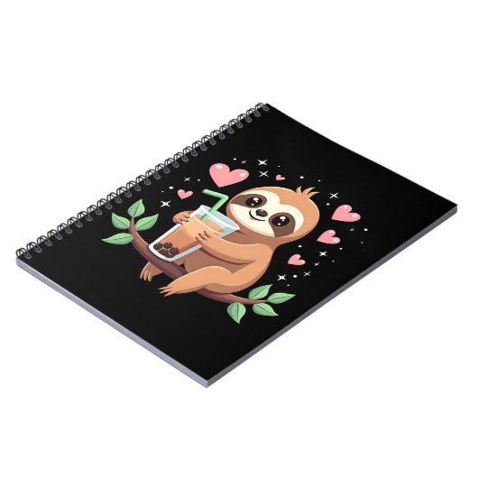 Cute Sloth Boba Bubble Milk Tea Kawaii Women Girls Notitieboek (Linkerzijde)