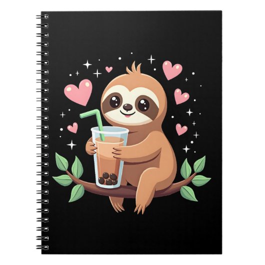 Cute Sloth Boba Bubble Milk Tea Kawaii Women Girls Notitieboek (Voorkant)