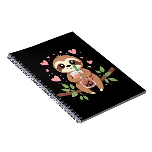 Cute Sloth Boba Bubble Milk Tea Kawaii Women Girls Notitieboek (Rechterzijde)