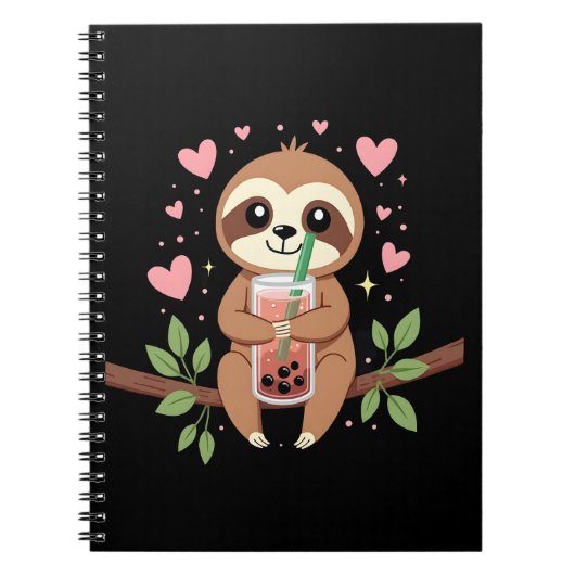 Cute Sloth Boba Bubble Milk Tea Kawaii Women Girls Notitieboek (Voorkant)