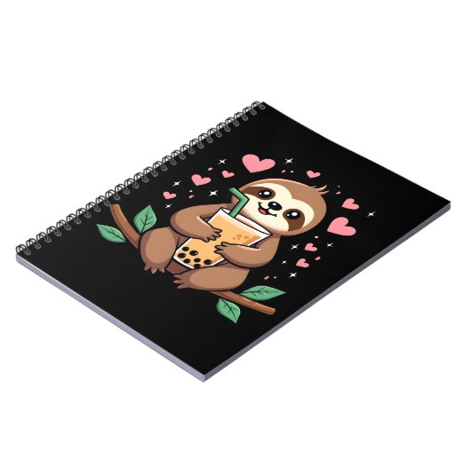 Cute Sloth Boba Bubble Milk Tea Kawaii Women Girls Notitieboek (Linkerzijde)