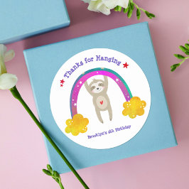 Cute Sloth Boho Rainbow Kawaii Birthday Dank je Ronde Sticker