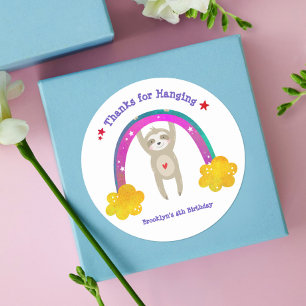 Cute Sloth Boho Rainbow Kawaii Birthday Dank je Ronde Sticker