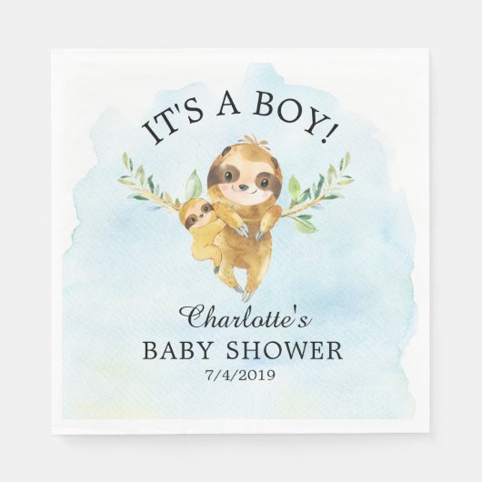 Cute Sloth Boy Baby shower Paper Napkins Servet (Voorkant)