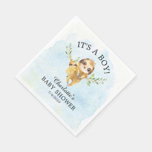 Cute Sloth Boy Baby shower Paper Napkins Servet (Hoek)