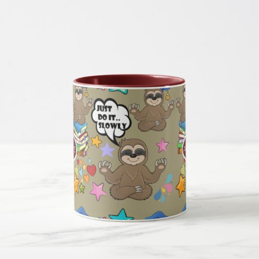 Cute Sloth Brown Pattern Funny doet het citaat Mok (Midden)