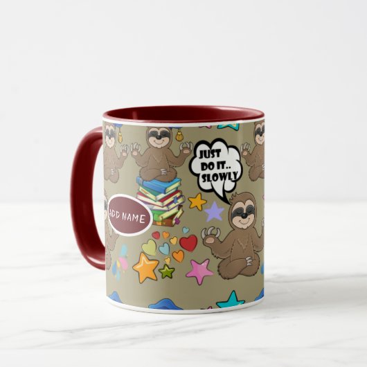 Cute Sloth Brown Pattern Funny doet het citaat Mok (Voorkant links)